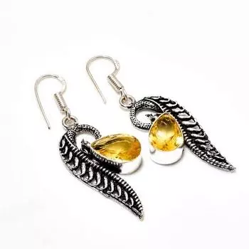 Ювелирные серьги ручной работы с цитрином, посеребренные 925 пробы, 1,89 дюйма