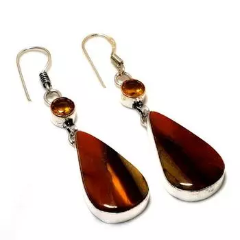 Ювелирные серьги ручной работы с цитрином Мукаит 925 пробы, посеребренные, 2,27 дюйма