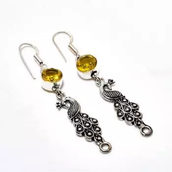 Ювелирные серьги ручной работы с цитрином, посеребренные 925 пробы, 2,27 дюйма