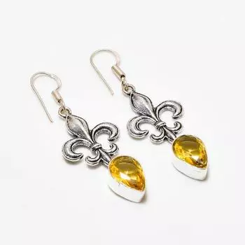 Ювелирные серьги ручной работы с цитрином, посеребренные 925 пробы, 1,89 дюйма