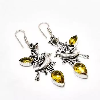 Ювелирные серьги ручной работы с цитрином, посеребренные 925 пробы, 2,27 дюйма
