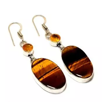 Ювелирные серьги ручной работы с цитрином 925 пробы, тигровый глаз, посеребренные, 2,27 дюйма