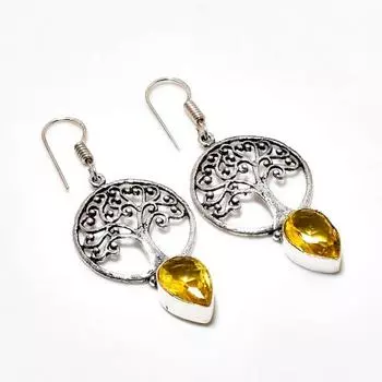 Ювелирные серьги ручной работы с цитрином, посеребренные 925 пробы, 2,08 дюйма