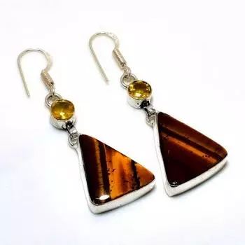 Ювелирные серьги ручной работы с цитрином 925 пробы «Тигровый глаз», посеребренные, 2,08 дюйма