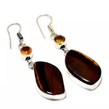 Ювелирные серьги ручной работы с цитрином 925 пробы, тигровый глаз, посеребренные, 2,27 дюйма