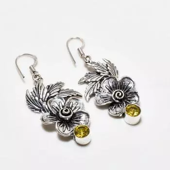 Ювелирные серьги ручной работы с цитрином, посеребренные 925 пробы, 2,08 дюйма