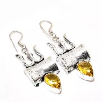 Ювелирные серьги ручной работы с цитрином, посеребренные 925 пробы, 2,08 дюйма