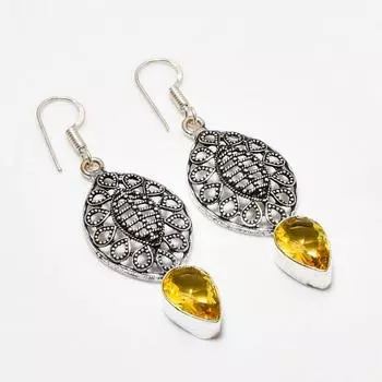 Ювелирные серьги ручной работы с цитрином, посеребренные 925 пробы, 2,08 дюйма