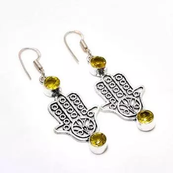Ювелирные серьги ручной работы с цитрином, посеребренные 925 пробы, 2,08 дюйма