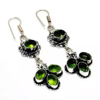Ювелирные серьги ручной работы с драгоценным камнем Перидот 925 пробы, посеребренные, 2,27 дюйма