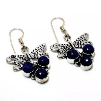 Ювелирные серьги ручной работы с драгоценным камнем лазурит 925 пробы, посеребренные, 1,51 дюйма