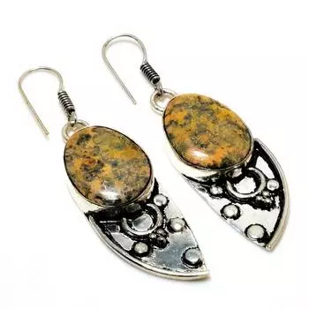 Ювелирные серьги ручной работы с драгоценным камнем из кожи леопарда 925 пробы, посеребренные, 2,27 дюйма