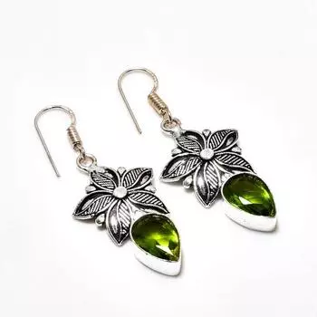 Ювелирные серьги ручной работы с драгоценным камнем перидот 925 пробы, покрытые серебром, 1,89 дюйма
