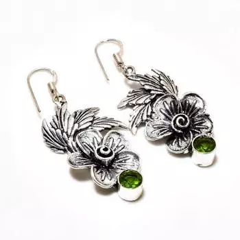 Ювелирные серьги ручной работы с драгоценным камнем Перидот 925 пробы, посеребренные, 2,08 дюйма