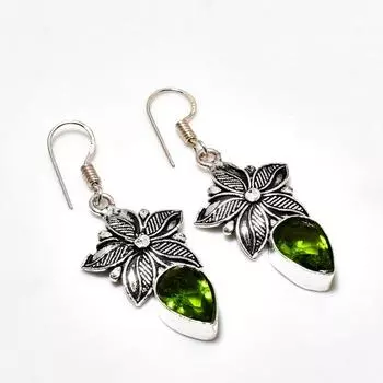 Ювелирные серьги ручной работы с драгоценным камнем перидот 925 пробы, покрытые серебром, 1,89 дюйма
