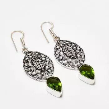 Ювелирные серьги ручной работы с драгоценным камнем Перидот 925 пробы, посеребренные, 2,08 дюйма