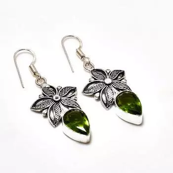 Ювелирные серьги ручной работы с драгоценным камнем перидот 925 пробы, покрытые серебром, 1,89 дюйма