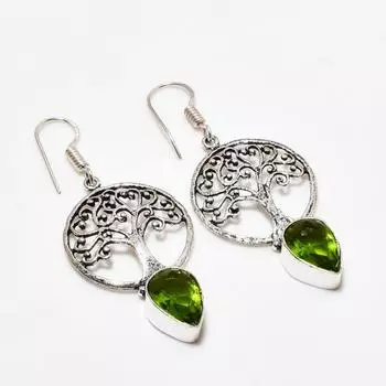 Ювелирные серьги ручной работы с драгоценным камнем Перидот 925 пробы, посеребренные, 2,08 дюйма