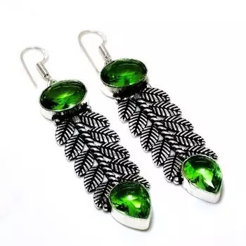 Ювелирные серьги ручной работы с драгоценным камнем Перидот 925 пробы, посеребренные, 2,84 дюйма