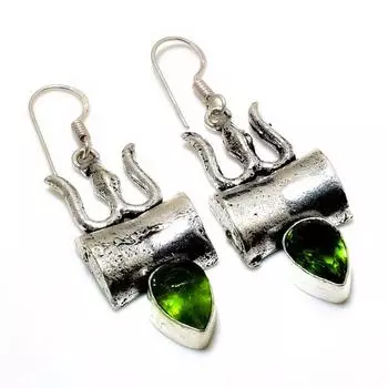 Ювелирные серьги ручной работы с драгоценным камнем Перидот 925 пробы, посеребренные, 2,00 дюйма