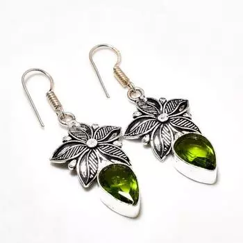 Ювелирные серьги ручной работы с драгоценным камнем перидот 925 пробы, покрытые серебром, 1,89 дюйма