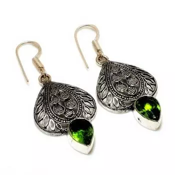 Ювелирные серьги ручной работы с драгоценным камнем Перидот 925 пробы, посеребренные, 1,89 дюйма