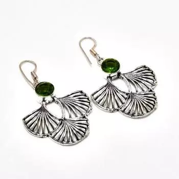 Ювелирные серьги ручной работы с драгоценным камнем перидот 925 пробы, покрытые серебром, 1,89 дюйма