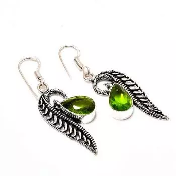 Ювелирные серьги ручной работы с драгоценным камнем перидот 925 пробы, покрытые серебром, 1,89 дюйма