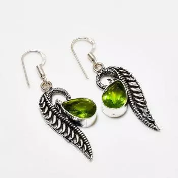 Ювелирные серьги ручной работы с драгоценным камнем перидот 925 пробы, покрытые серебром, 1,89 дюйма
