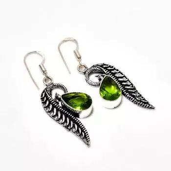 Ювелирные серьги ручной работы с драгоценным камнем перидот 925 пробы, покрытые серебром, 1,89 дюйма