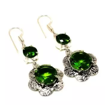 Ювелирные серьги ручной работы с драгоценным камнем Перидот 925 пробы, посеребренные, 1,89 дюйма