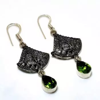 Ювелирные серьги ручной работы с драгоценным камнем Перидот 925 пробы, посеребренные, 2,08 дюйма