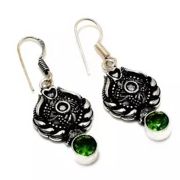 Ювелирные серьги ручной работы с драгоценным камнем Перидот 925 пробы, посеребренные, 1,70 дюйма