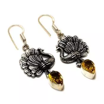 Ювелирные серьги ручной работы с драгоценным камнем цитрин 925 пробы, посеребренные, 1,89 дюйма