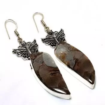 Ювелирные серьги ручной работы с драгоценным камнем 925 пробы Бабочка Яшма, посеребренные, 2,84 дюйма