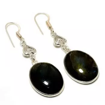 Ювелирные серьги ручной работы с драгоценным камнем Лабрадорит 925 пробы, посеребренные, 2,27 дюйма