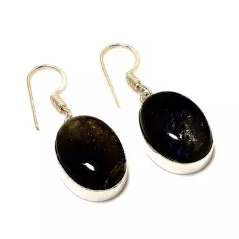 Ювелирные серьги ручной работы с драгоценным камнем Лабрадорит 925 пробы, посеребренные, 1,51 дюйма