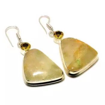 Ювелирные серьги ручной работы с драгоценным камнем пренит цитрин 925 пробы, посеребренные, 2,08 дюйма