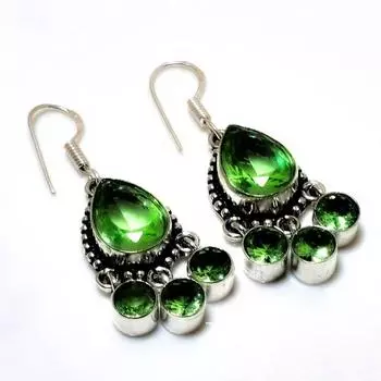 Ювелирные серьги ручной работы с драгоценным камнем Цаворит 925 пробы, посеребренные, 1,70 дюйма