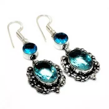 Ювелирные серьги ручной работы с драгоценным камнем Swissblue топаз 925 пробы, посеребренные, 1,89 дюйма