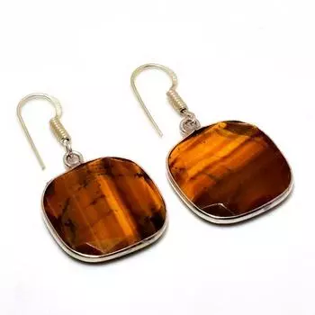 Ювелирные серьги ручной работы с драгоценным камнем 925 пробы «Тигровый глаз», посеребренные, 1,51 дюйма