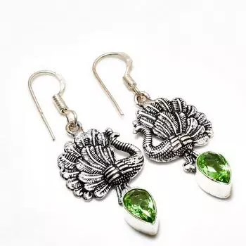 Ювелирные серьги ручной работы с драгоценным камнем Цаворит, посеребренные 925 пробы, 1,70 дюйма