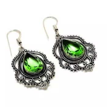 Ювелирные серьги ручной работы с драгоценным камнем Цаворит 925 пробы, посеребренные, 1,70 дюйма