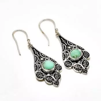 Ювелирные серьги ручной работы с драгоценным камнем хризопраз, посеребренные 925 пробы, 2,00 дюйма