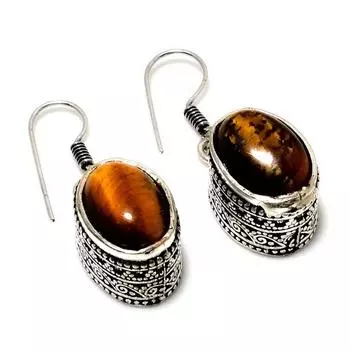 Ювелирные серьги ручной работы с драгоценным камнем 925 пробы Тигровый глаз, посеребренные, 1,32 дюйма