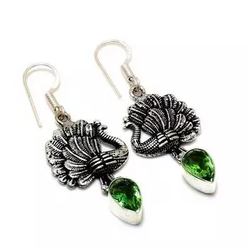 Ювелирные серьги ручной работы с драгоценным камнем Цаворит 925 пробы, посеребренные, 1,89 дюйма