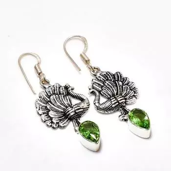 Ювелирные серьги ручной работы с драгоценным камнем Цаворит, посеребренные 925 пробы, 1,70 дюйма