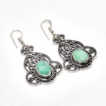 Ювелирные серьги ручной работы с драгоценным камнем хризопраз, посеребренные 925 пробы, 1,89 дюйма