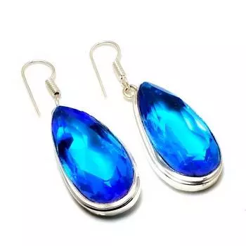 Ювелирные серьги ручной работы с драгоценным камнем Swissblue топаз 925 пробы, посеребренные, 1,89 дюйма