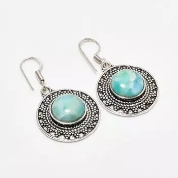 Ювелирные серьги ручной работы с драгоценным камнем Республиканский Ларимар, посеребренные 925 пробы, 1,62 дюйма